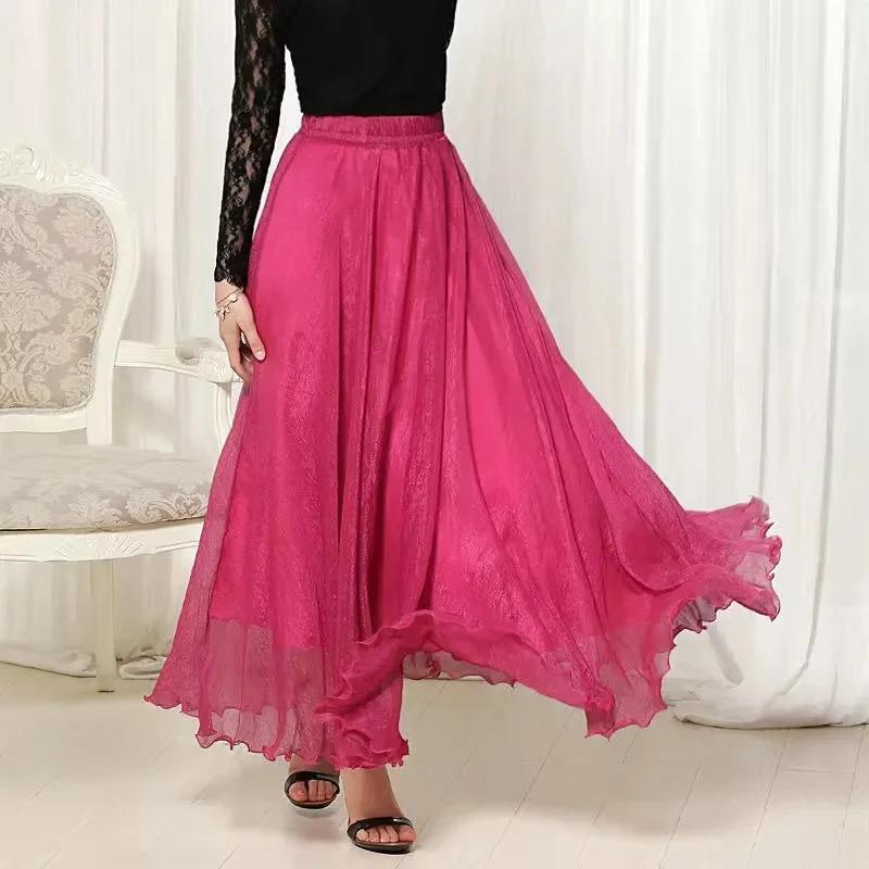 2025 New Fashion Women Chiffon Long Skirts High Waist Floor Length Ruffles White Summer Boho Maxi Skirt Saia Longa Faldas