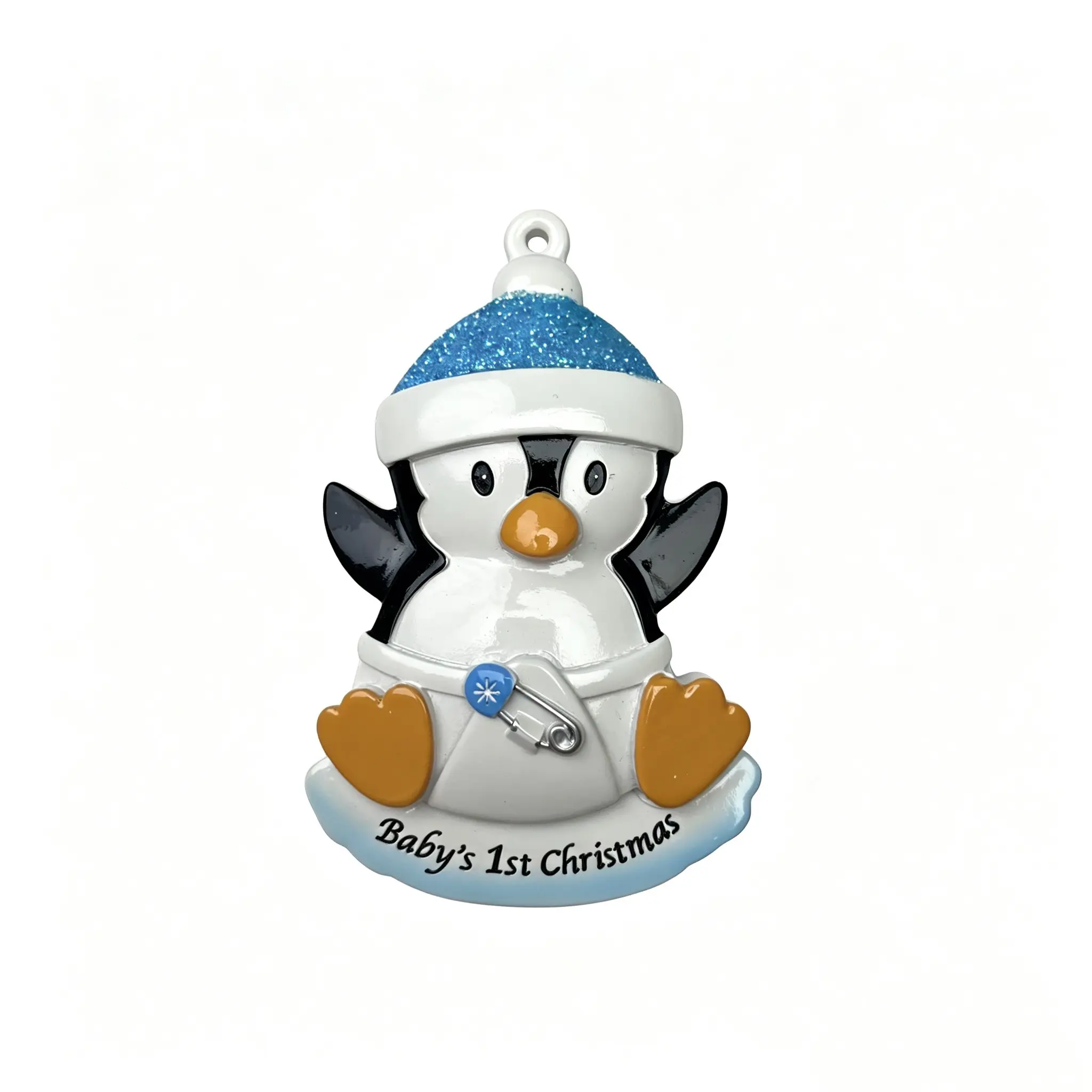 Creative Cute Penguin Baby Hat Christmas Resin Ornament, DIY Handwritten Name Blessing, First Christmas Memorial Gift for Babies