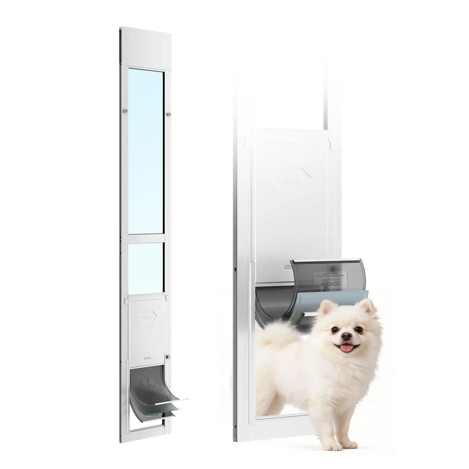 【Summerfinds】VEVOR Dog Door for Sliding Glass Door, 75 7/8" to 80 11/16" Adjustable Height, Aluminum Alloy Frame with Flap, Rotating Hinge, Lock Design, for Medium-Sized Dogs, Sliding Glass Pet Doors for Renters