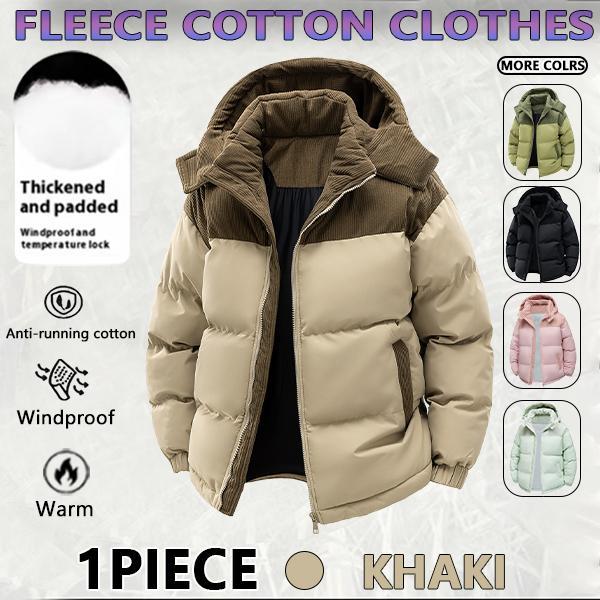 Winter hooded casual fleece-lined men's coat,removable hood,warm color-blocked cotton jacketcouples' style winter cotton coat, outerwear top.