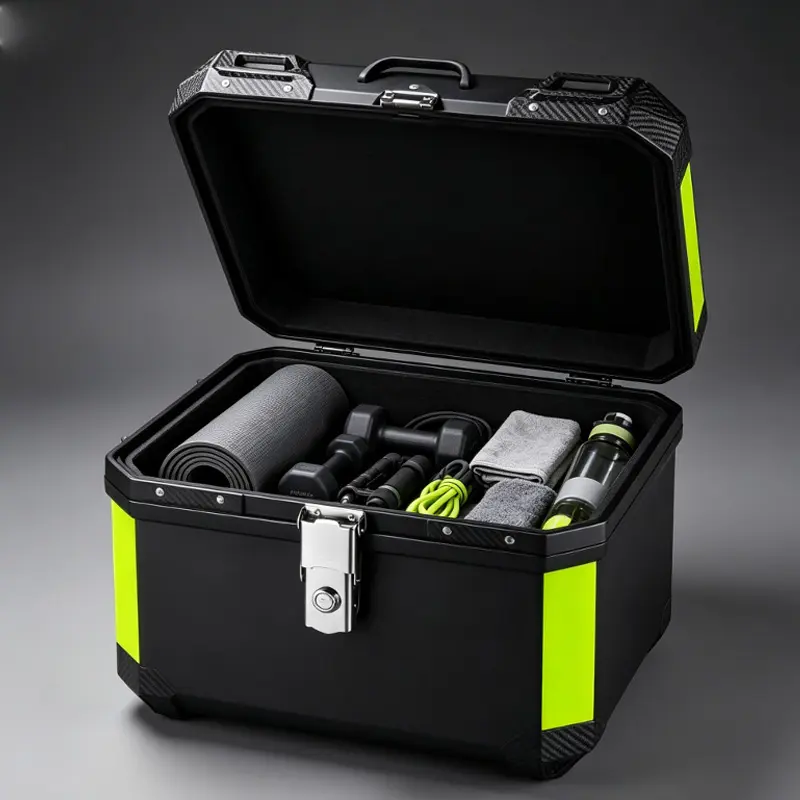 JCJX 45L Black ABS Universal Motorcycle Rear Top Trunk, Large Capacity Motorbike Storage Box with Adjustable Strap, Helmet & Riding Gear Luggage Case