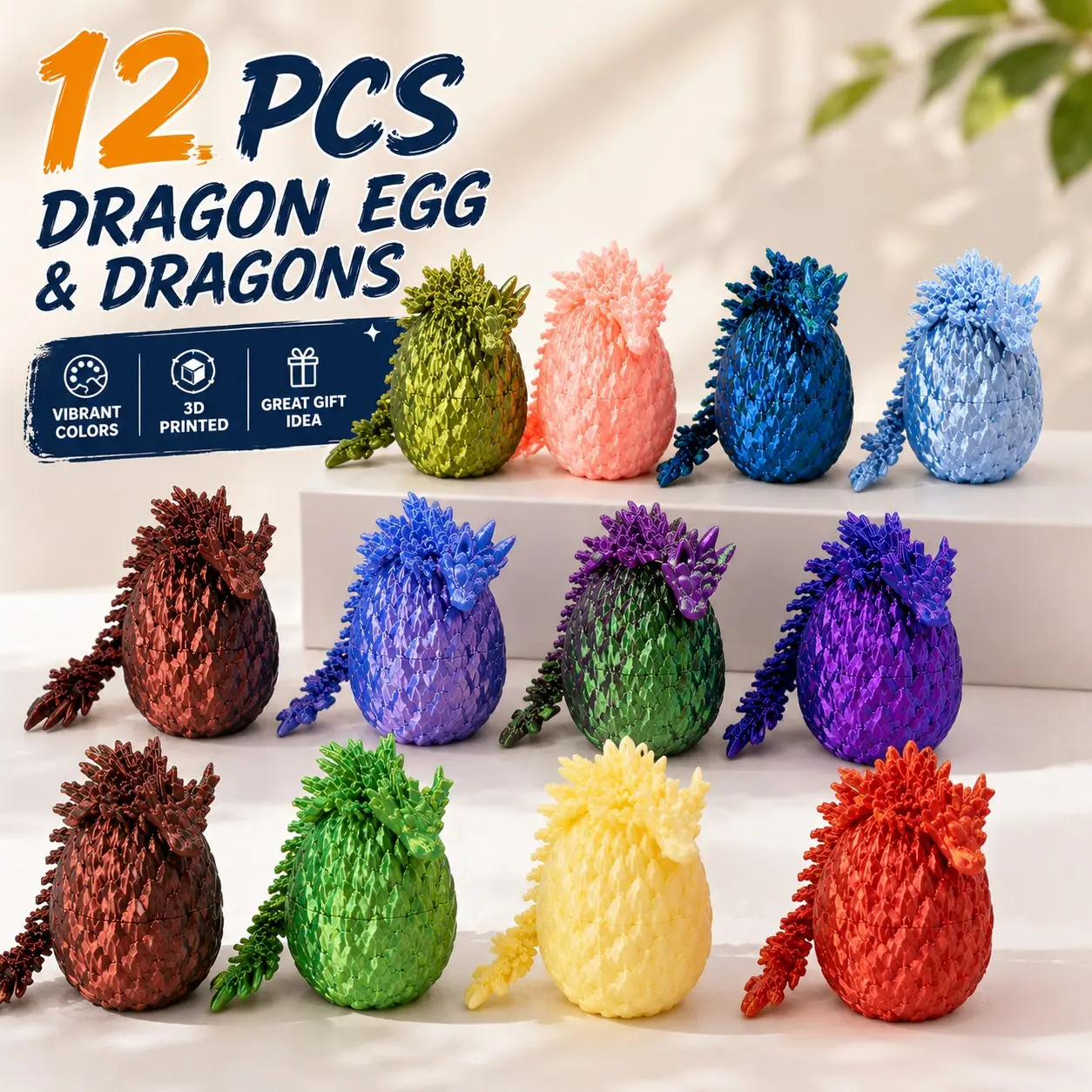 12-Piece Dragon Egg and Baby Dragon Figurine Model Set, 3D Printed Creative Desktop Decor, Collectible Figurines, Perfect Gift for Office and Home, Ideal Birthday Present