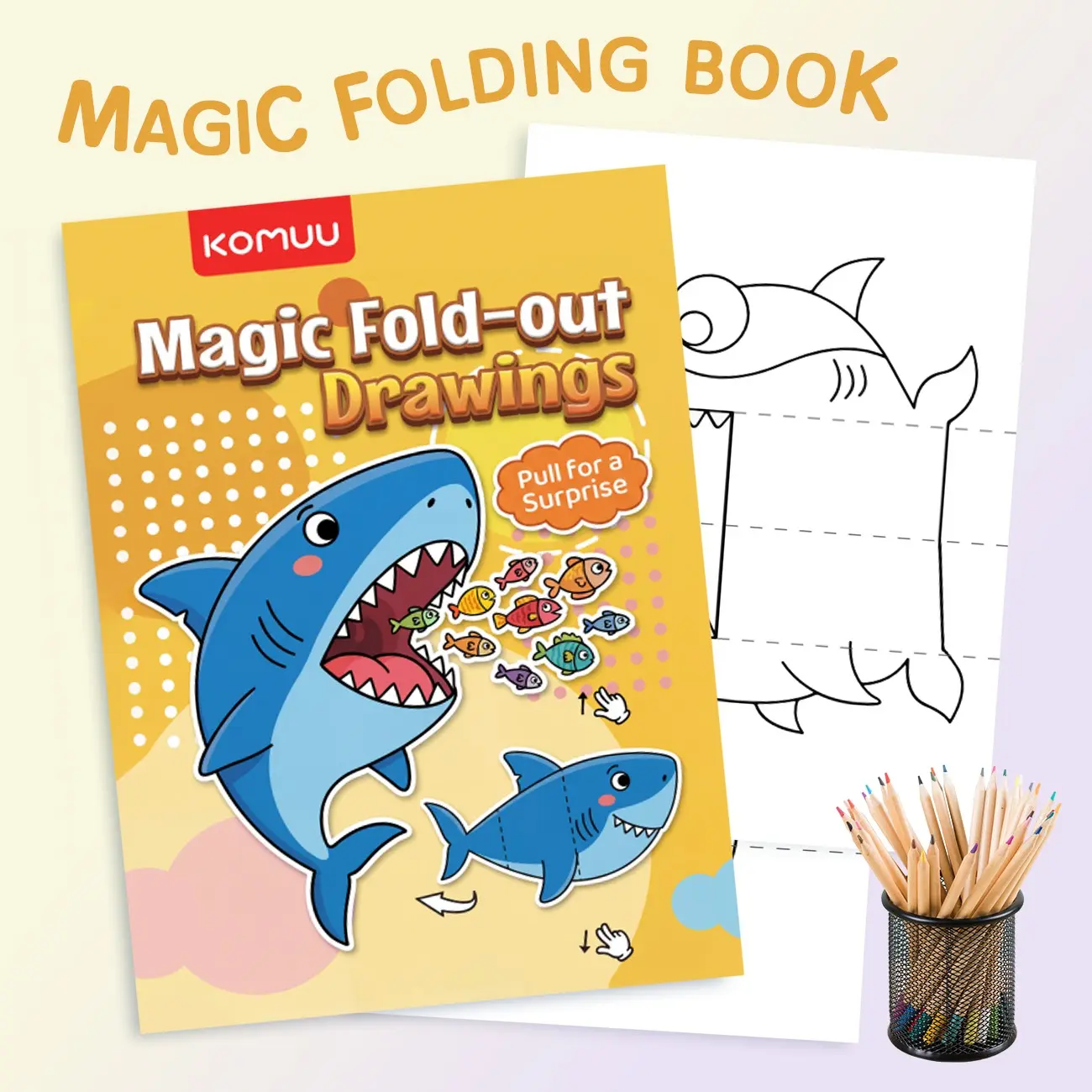 【The Perfect Gift for Children】Creative Foldable Coloring Book, Thick Wood Pulp Paper, Smooth Brush Strokes, Shark, Dinosaur, Dessert Patterns, Ideal for Art Class 17cm×24cm