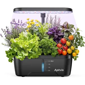 Hydroponics Growing System, 6 Pods Smart Indoor Herb Garden with LED Grow Light, Auto Timer, Height Adjustable, Quiet Pump, Gardening Gifts for Mom Women - Black