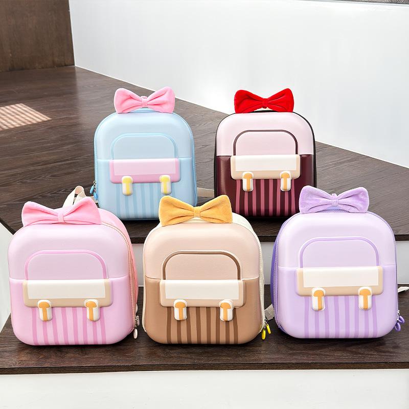 Kindergarten and primary school student backpack with sweet bow, lightweight eggshell double-shoulder bag for boys and girls, new trendy children's backpack