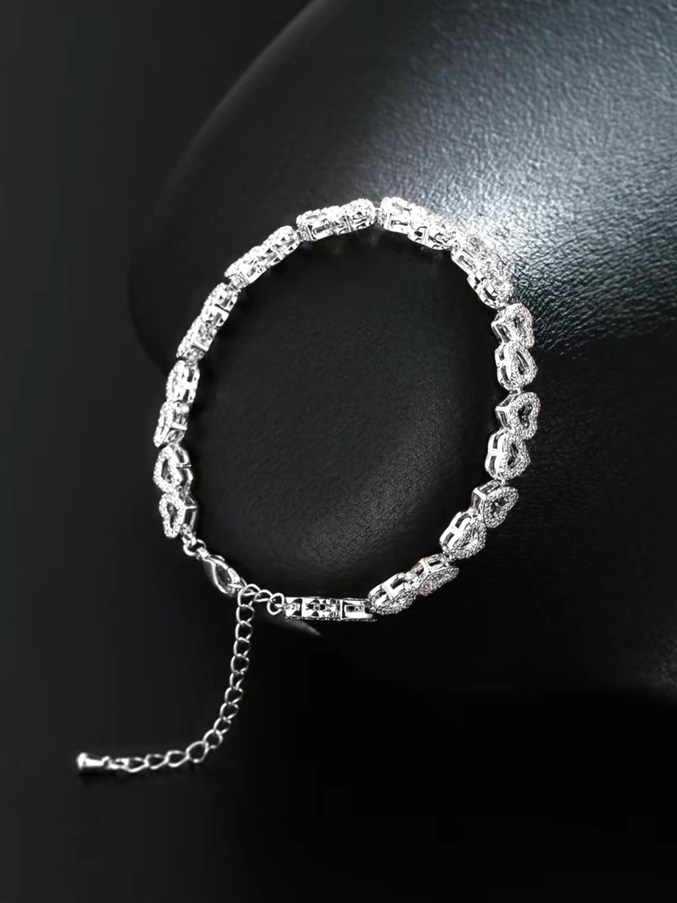 Artificial Gemstone Decorated Heart Design Bracelet, Fashionable Elegant Jewelry Bracelet for Women & Girls, Trendy All-match & Exquisite Jewelry for Birthday Gift, Cubic Zirconia Bracelet