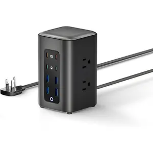 Power Strip Tower, 230W    Station for Multiple Devices, 5FT Extension Cord Tower with 6 Outlets 8 USB(4 USB C), 2000J Surge Protector for  Office, Dorm Essentials