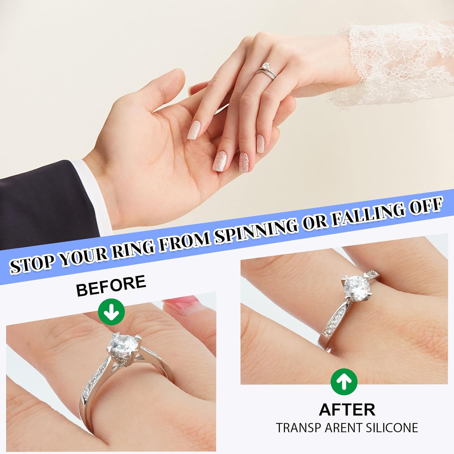 Ring Sizers for Loose Rings, 16 Pack Ring Guards for Loose Rings, Reduce by 0.5-1 Size Without Resizing, Fits Bands 1-8mm, Invisible Design for Women and Men, 2 Styles Insert and Spiral