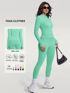 Women's Two-Piece Sporty, Long Sleeve High-Waist Pants & Jacket, Breathable Yoga Gym Wear, All-Season Athletic Clothing