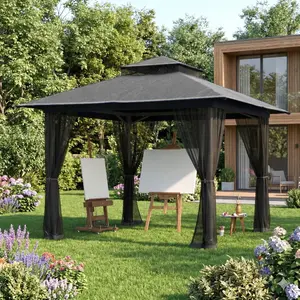 10×10FT All Weather Patio Gazebo Canopy, Double Ventilated Roof Gazebo with Complete Mosquito Netting, Outdoor Shade Shelter Perfect for Backyard, Lawn and Deck