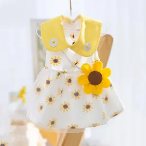 Sunflower Dog Princess Dress, Summer Breathable Mesh 3D Flower Crossbody, Korean Sweet Pet Dress for Chihuahua Teddy Small Dogs
