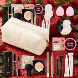 11 Pcs Makeup Set Cosmetics Kit Makeup Bundle Box in White Cosmetic Bag Beauty Set | Cushion CC Cream, Powder, Stamp Eyeliner, Contour Stick, Blush, Lip Gloss & Lip Oil | Complete Makeup Kit for Beginners, Travel, Valentine's/Birthday Gifts for Her