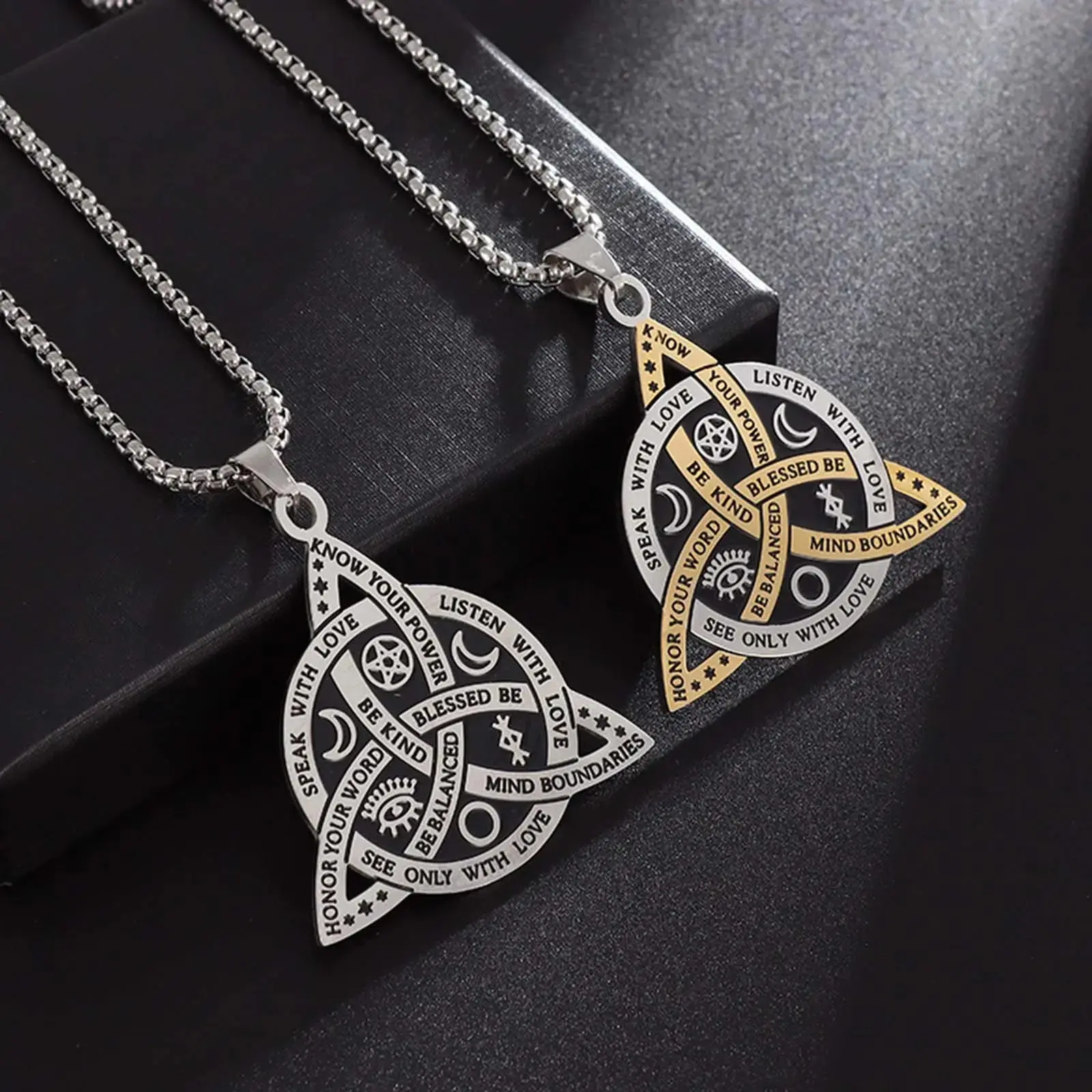 Celtic Knot Necklace Mens Womens Stainless Steel Pendant Mens Punk Hip Hop Birthday Gift