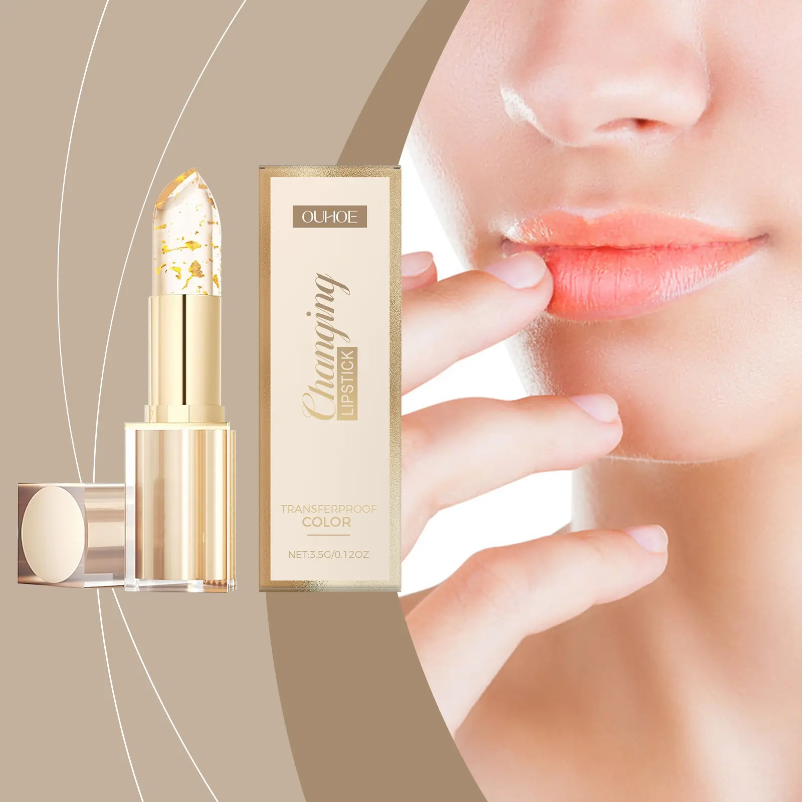 Gold Foil Color Changing Nourishing Lipstick, Watery Glass Finish, Moisturizing, Non-Greasy, Lip Skin Softening Lip Treatment