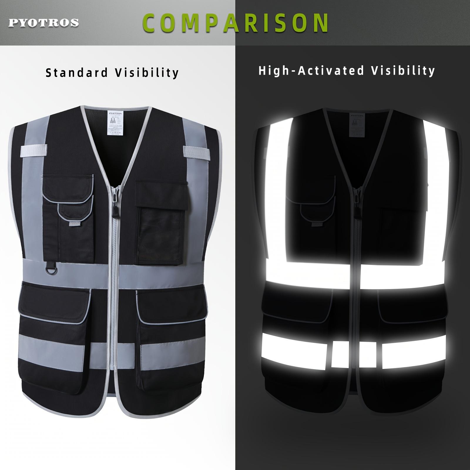 Hi Vis Reflective Safety Vest for Men & Women - High Visibility, Zip-Up with Pockets, Adjustable Waist, Ideal for Construction & Work, Black, Workwear | Highvisibility Vest | Zipup Vest