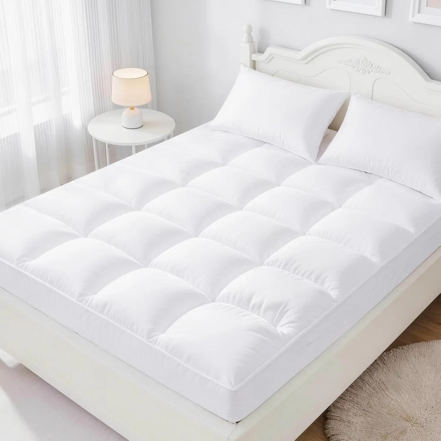 Luxury Soft Cloud King Size Mattress Topper (76"x80") - Polyester Fill Quilted Cooling Pad with Box Sewing, Deep Pockets (8-21" Fit), Washable Cover for Back Pain Relief