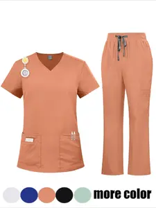 Men's Solid Color Hospital Scrub Set Doctor and Nurse Nursing Clothes Nursing Beautician Micro Flared Pants Hospital Uniform Scrubs