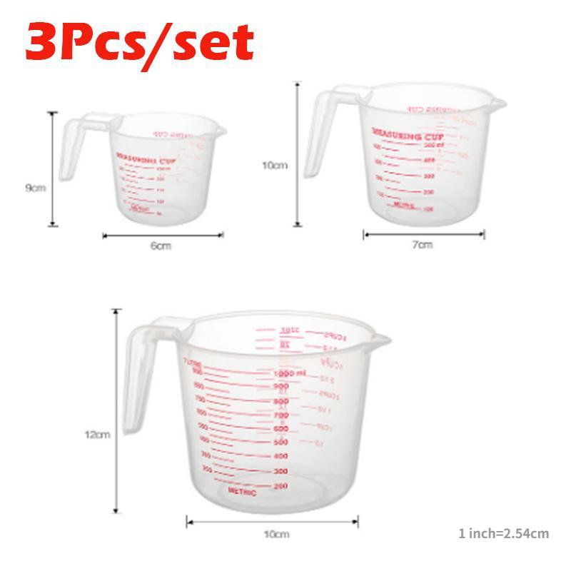 3-Pack Plastic Measuring Cups Set with Spout, Stackable BPA-Free Transparent Beakers with Red Measurements for Kitchen Baking & Liquid Measuring - 8.45oz, 16.91oz, 33.81oz Capacity