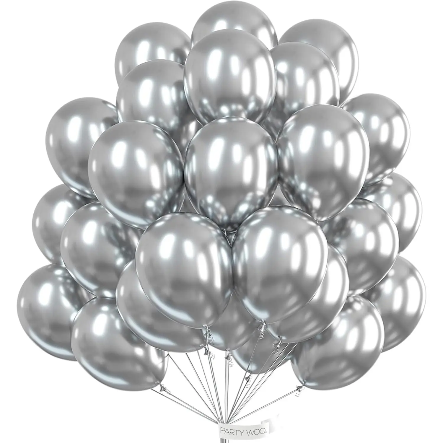 Metallic Silver Latex Balloons, 50 Pack, 12 Inch, for Helium