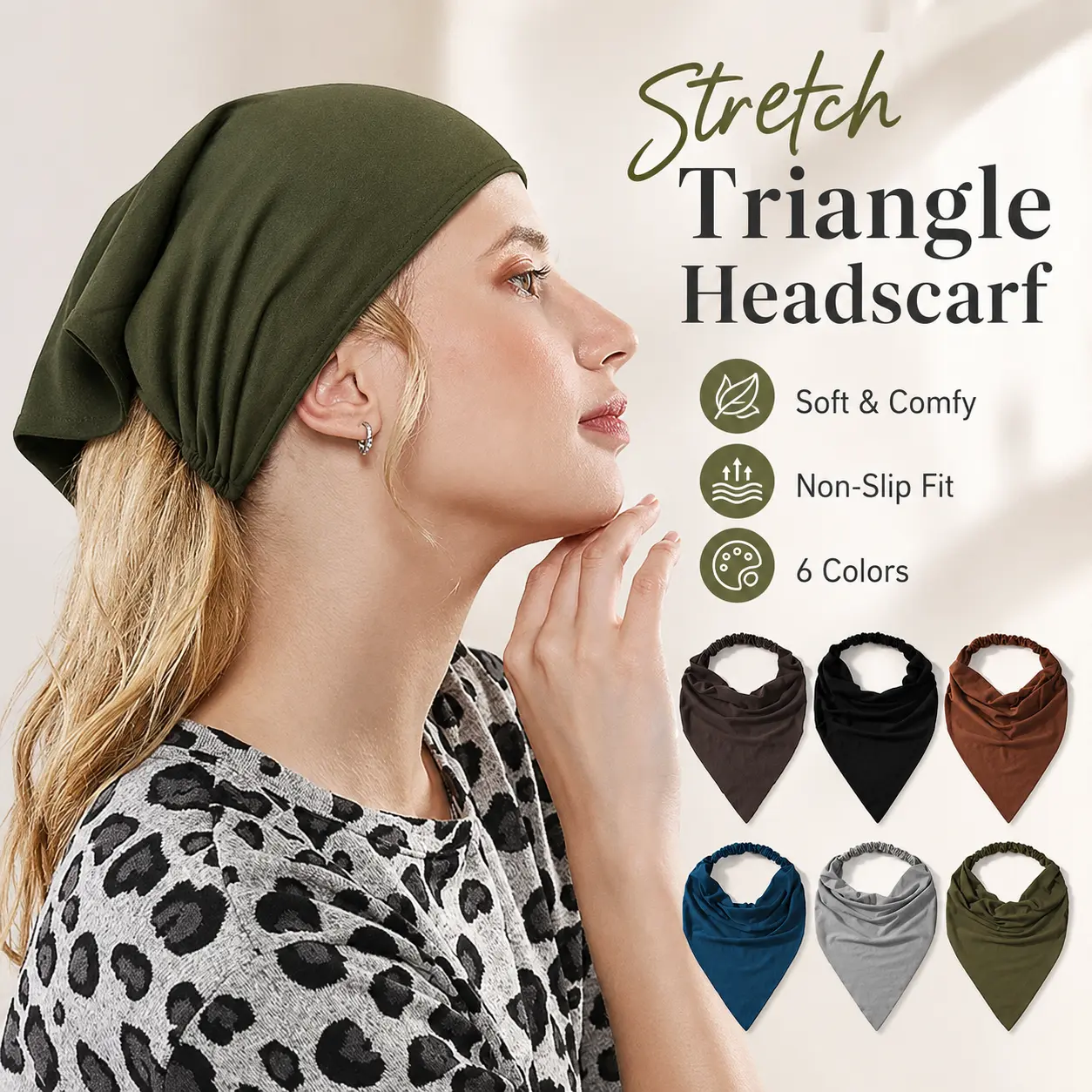 Women's Solid Color Triangle Wrap Head Scarf, European/American Style Stretchy Fit Non-Slip Head Wrap, Lightweight Trendy Hair Accessory for Daily Wear
