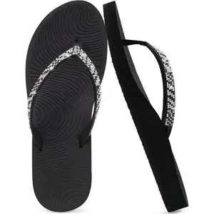 Women's Rhinestone Flip Flops with Comfort Arch Support Yoga Mat Cushion Sandals Fashion Summer Beach Travel Orthotic Walking Thong Sandles Slip on Plantar Fasciitis Indoor Outdoor ShoesGift.