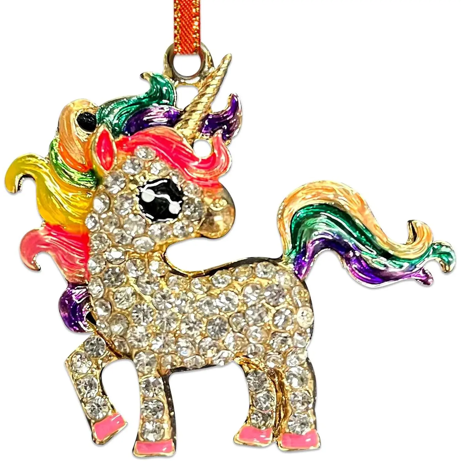 2025 Metal Unicorn Tree Decorations, Colorful Modern Approximately 2" Sparkling Rhinestones Xmas Ornaments for Girls, Home Festive Party Supplies & Gifts, Box, Door