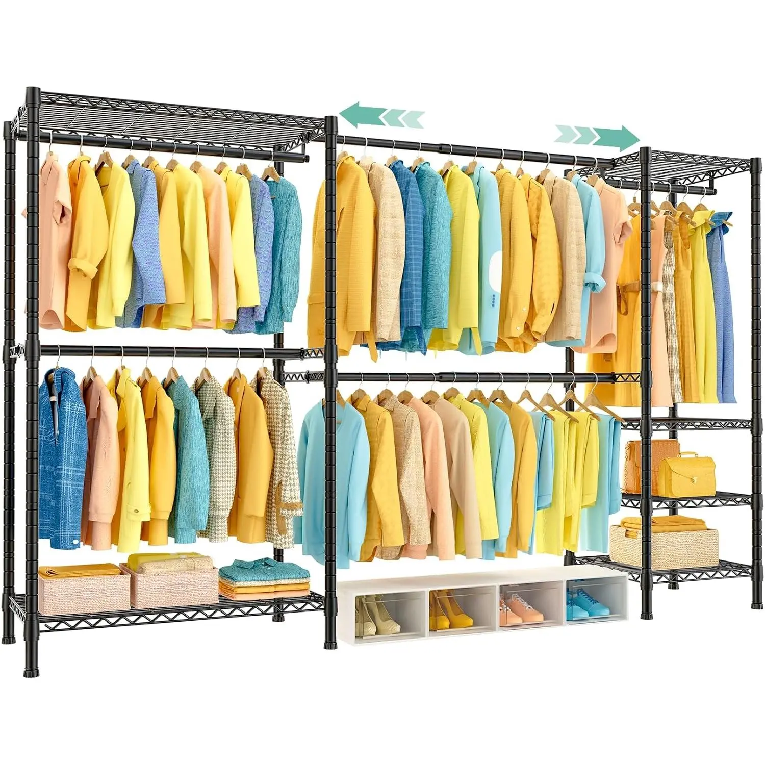 E01 Expandable Heavy Duty Clothes Rack, Free Standing Closet System | 72.5-96" Adjustable Portable Garment & Clothing Racks for  Clothes Carbon Steel, 800LBS Max Load, Black