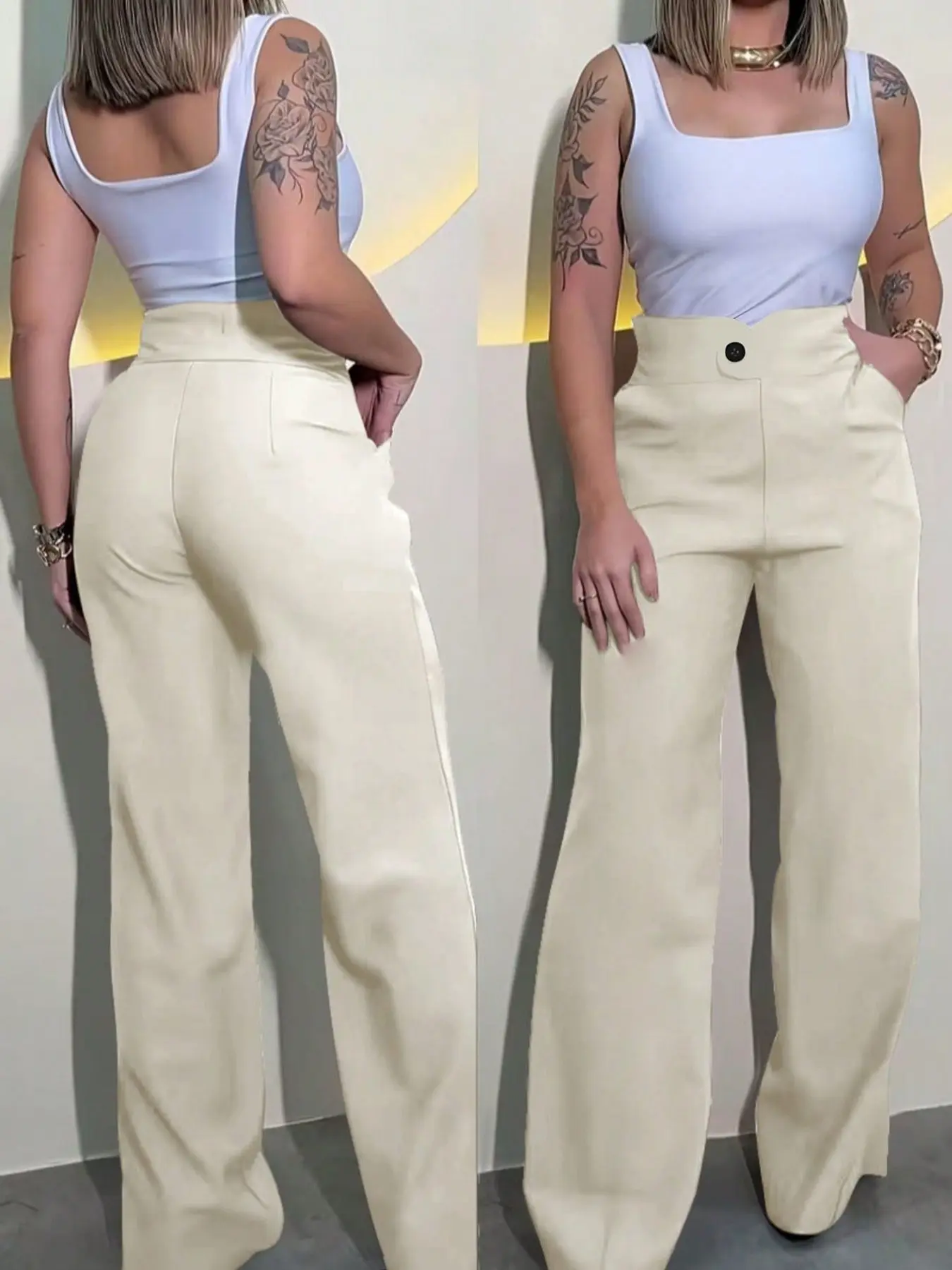 New European and American Style Women's Long Pants, High Waist Wide Leg Pants Button, Cool and Chic, Perfect for Outdoor and Office Wear