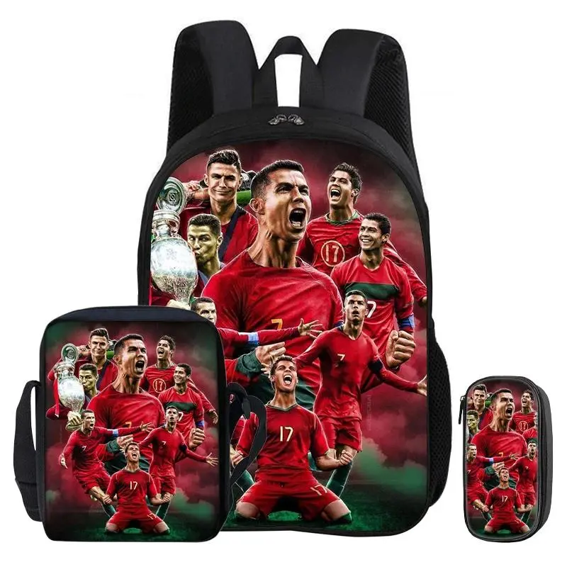 Ronaldo 3Pcs Set Backpack Shoulder Bag Pencil Bags Bookbag CR Football Star Rucksack child Mochila Football Sport Schoolbag Gift