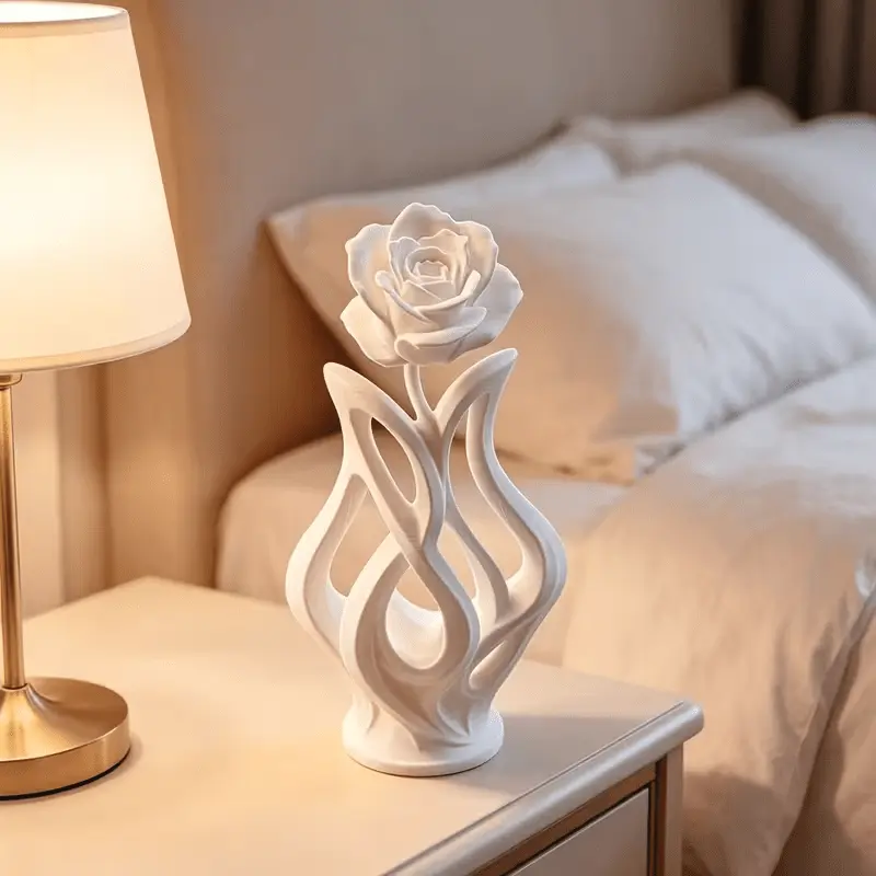 Modern Abstract Rose Sculpture White 3D Printed Flower Art Statue for Home Decor Living Room Shelf Display Minimalist Aesthetic Ornament