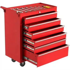 6-Drawer Rolling Tool Chest Organizer, Metal Storage Cabinet with Lockable Wheels & Drawer Liners, Portable Heavy-Duty Tool Dresser for Garage, Workshop, or Warehouse