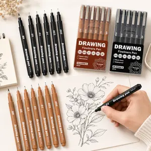 Artist Fineliner Pens Set, 6Pcs Black/Brown Fine Line Waterproof Ink Pens, Micro Drawing Liners for Sketching, Manga, Illustration, Journaling and Watercolor