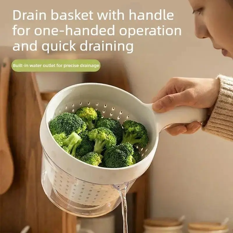 Double Layer Fruit Washing Basket with Handle, Cute Compact Draining Basket for Fruits and Blueberries, Essential Home Kitchen Tool, Plastic Colander