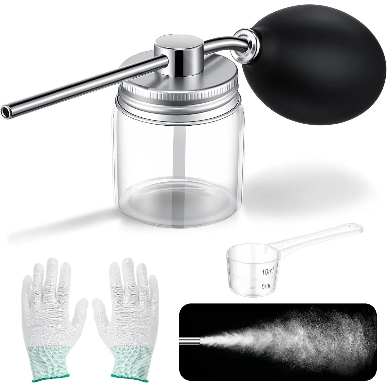 1 Pack Diatomaceous Round Food Grade Bulb Duster, Powder Duster About 2oz, Powder Dispenser, Home Applicator, Puffer Sprayer for Multi Purpose Indoor and Outdoor Use (Silver)