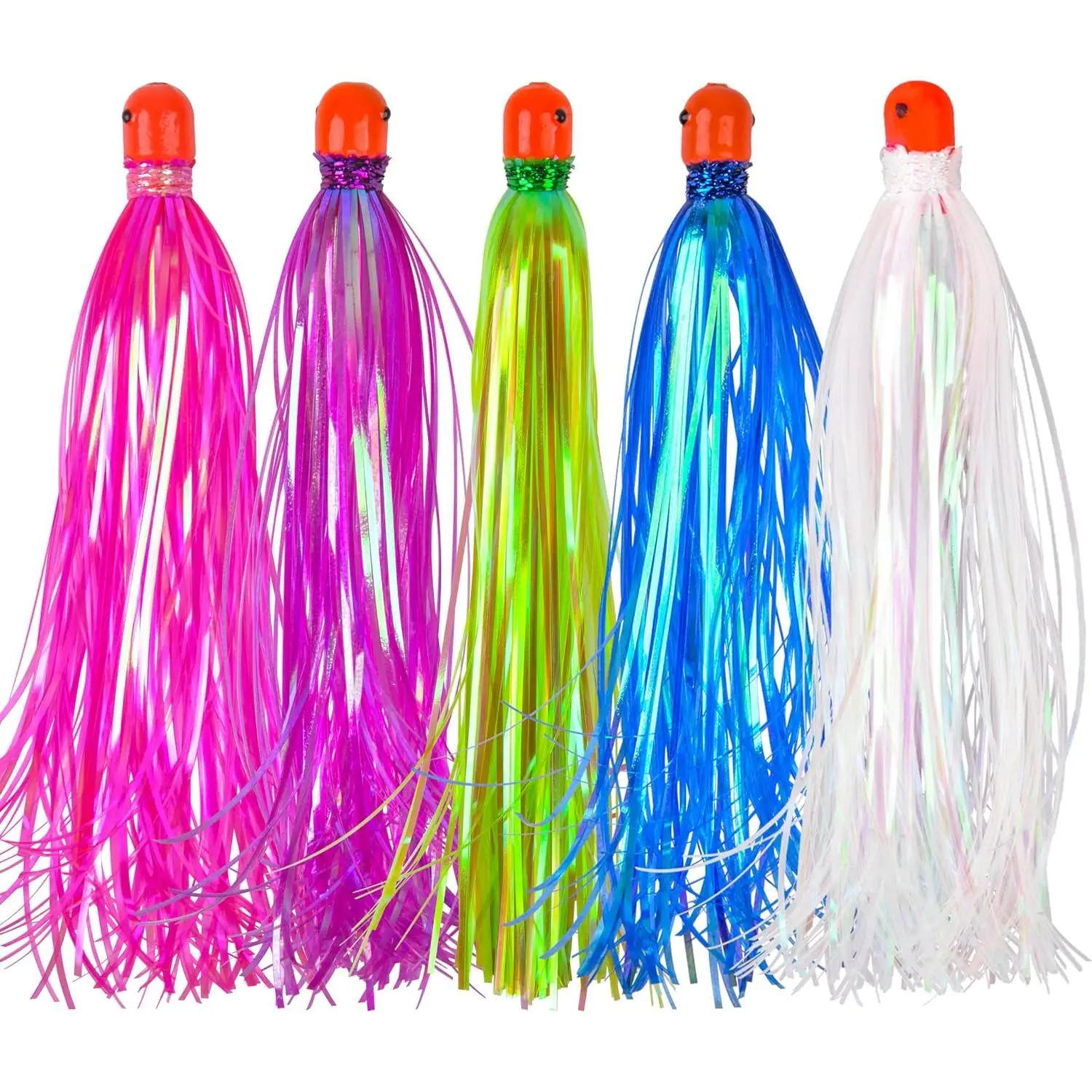 Mylar Skirt Trolling Lures 5.2in Fishing Mylar Skirts Trolling Teasers 3/8 oz Weighted   Skirted Trolling Lures with Through-Hole for Mahi Tuna Wahoo Offshore Fishing