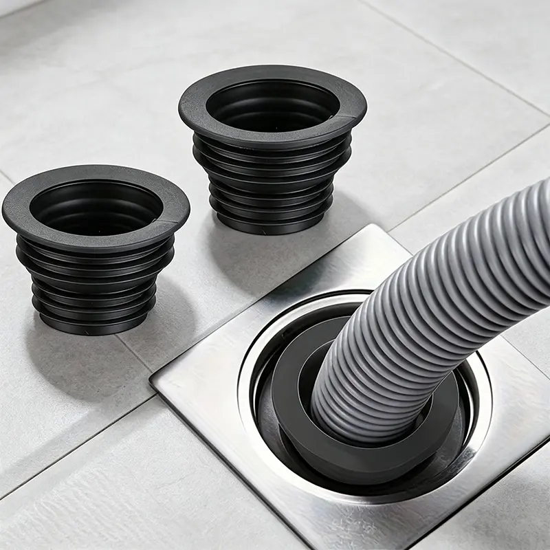 Leak-Proof & Odor-Resistant Anti-Odor Telescopic Drain Ring |   Durable Black Rubber with Textured Grip, Easy Installation, Bathroom Drain Cover,  Pipe Cover, Pipe Fittings, Plumbing Fittings, Plumbing Tools for Washing Machines and Bathroom Accessories