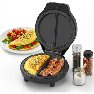 Dual-Zone 1000w Rapid Electric Omelette Maker Double-Sided Egg Cooker With Non-Stick Plates Anti-Silp Base Anti-Scald Cool-Touch Handle for Home Dorm & Travel