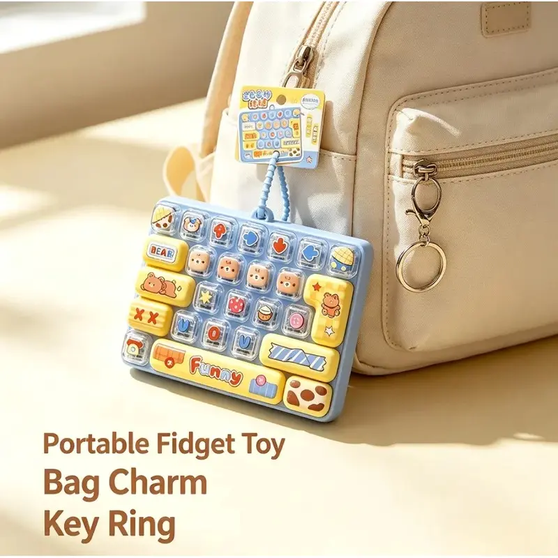 Candy Color Keycap Keychain 26 Letters Cute Cartoon Keyboard Clicker Fidget Toy Bag Pendant Stress Relief Keyring