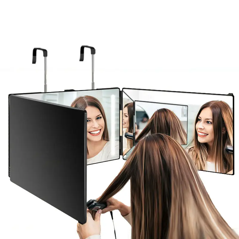 3 Way Self Haircut Mirror, Adjustable Foldable 360 Degree Mirror for Shaving, Beard Trimming, Hair Cutting and Grooming, Portable Barber Mirror for Home Use