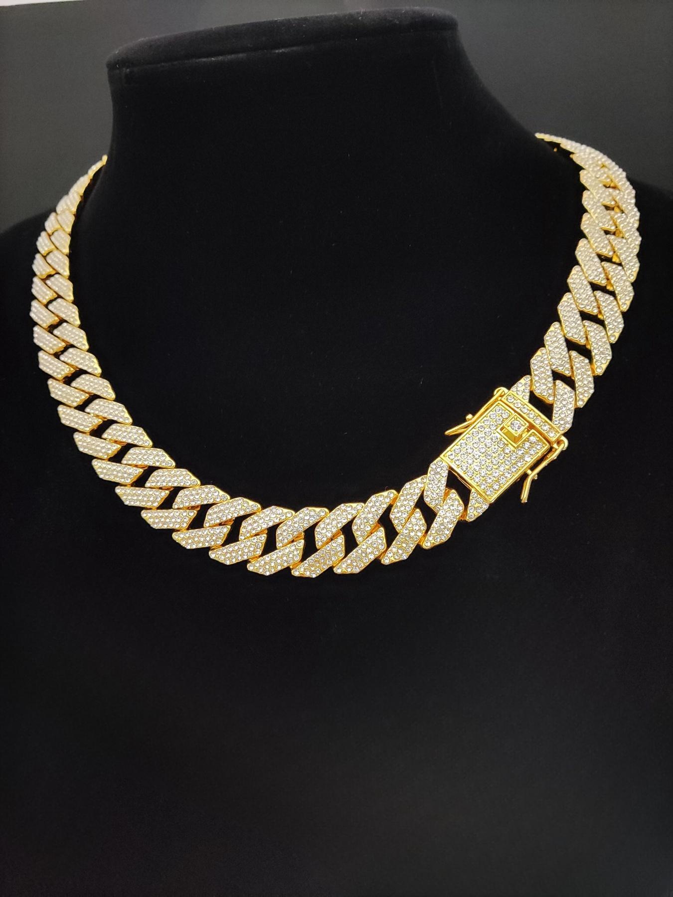 Rhinestone Decor Cuban Chain Necklace for Men & Women, Fashion Hip Hop Iced Out Jewelry for Party, Daily Clothing Decor for Birthday Gift, Cuban Link Chain