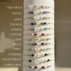 2026 Viral 12 Zodiac Natural Stone Adjustable Bracelet - Handmade Couple Matching Gift, Colorful Fade-Resistant Beaded Chain Jewelry, Men's Jewelry for Outdoor Camping Hiking Enthusiasts