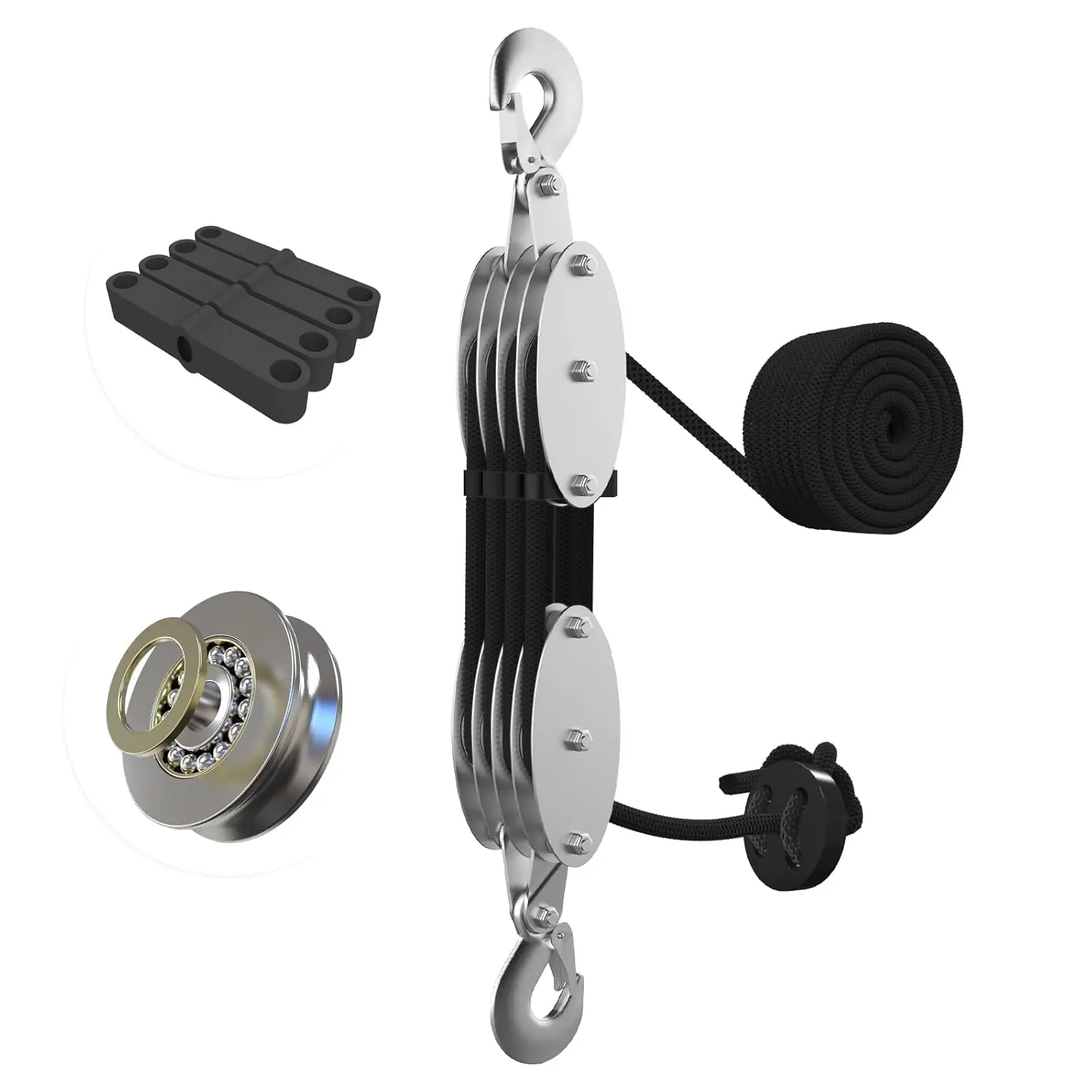 Rope Hoist Pulley System with Metal Bearing Rope Guide, 4400LB Pulley Block and Tackle, 8:1 Ratio Lifting Power 65ft, Heavy Duty Pulley Block for Hunting Lifting Garage Warehouses Buildingfidget toys