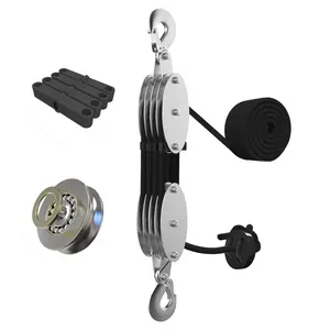 Rope Hoist Pulley System with Metal Bearing Rope Guide, 4400LB Pulley Block and Tackle, 8:1 Ratio Lifting Power 65ft, Heavy Duty Pulley Block for Hunting Lifting Garage Warehouses Buildingfidget toys
