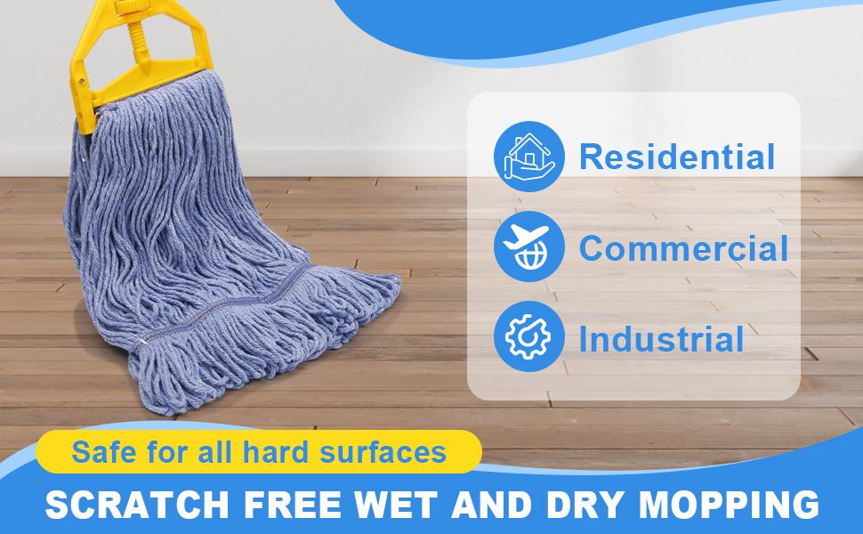 2 Pack Heavy Mop Replace Head,mop Head Replacement,Commercial mop Heads,Reusable Mop Head Refills-Replacement Mop Heads SuitableWet Industrial Blue Cotton Looped End String Head Refill (Blue)