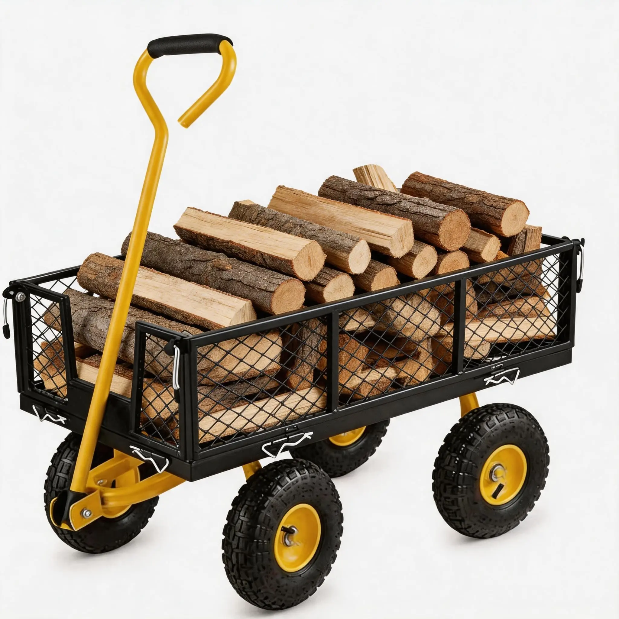 Heavy Duty Steel Frame Convertible Flatbed Utility Cart Wagon with Push Handle, Removable Sides, All Terrain Pneumatic Tires & 500/900/1200 lbs Capacity Dump Function for Yard Farm Soil/Firewood