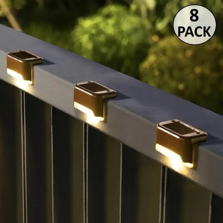8-Pack Solar Deck Lights – Waterproof Outdoor LED Step Lights, Warm White, Auto On/Off, Easy Install for Patio, Stairs, Fence, Garden Landscape Lighting