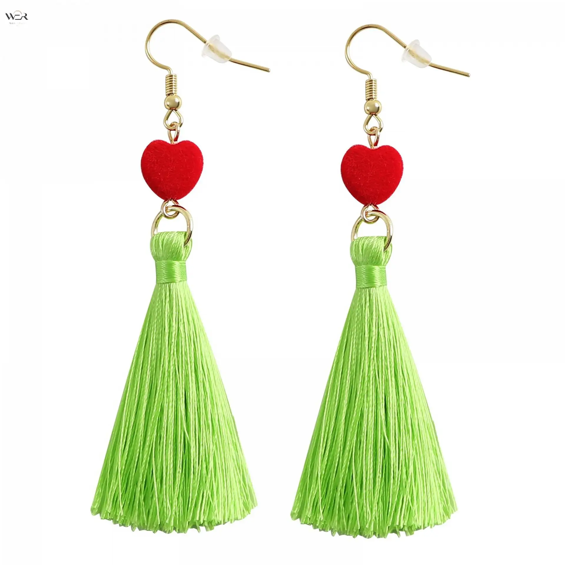 Cute Red Velvet Heart Dangle Earrings for Women, 2 Styles Tassel & Fluffy Pom Pom Drop Hook Earrings, Colorful Sweet Holiday Party Statement Jewelry, Fashion Lightweight Girls Ear Accessories