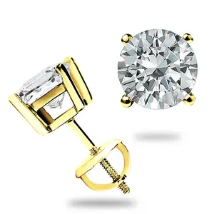 1.0 Ct Round GRA Moissanite 14k Yellow Gold Stud Earrings Screw back Deal Gift