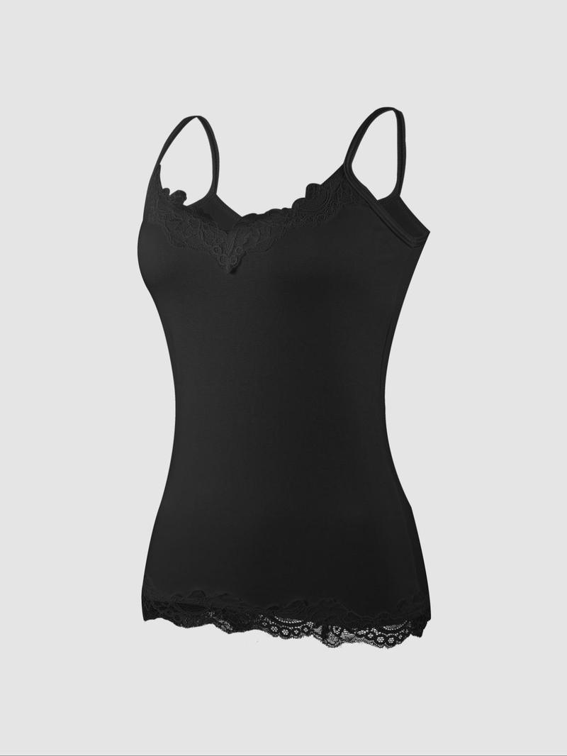 Women's Contrast Lace Cami Top, Casual Comfy Cami, Casual Soft Comfortable Breathable Sleeveless Spaghetti Strap Top for Daily Wear, Ladies Sleepwear for All Seasons, Clothing