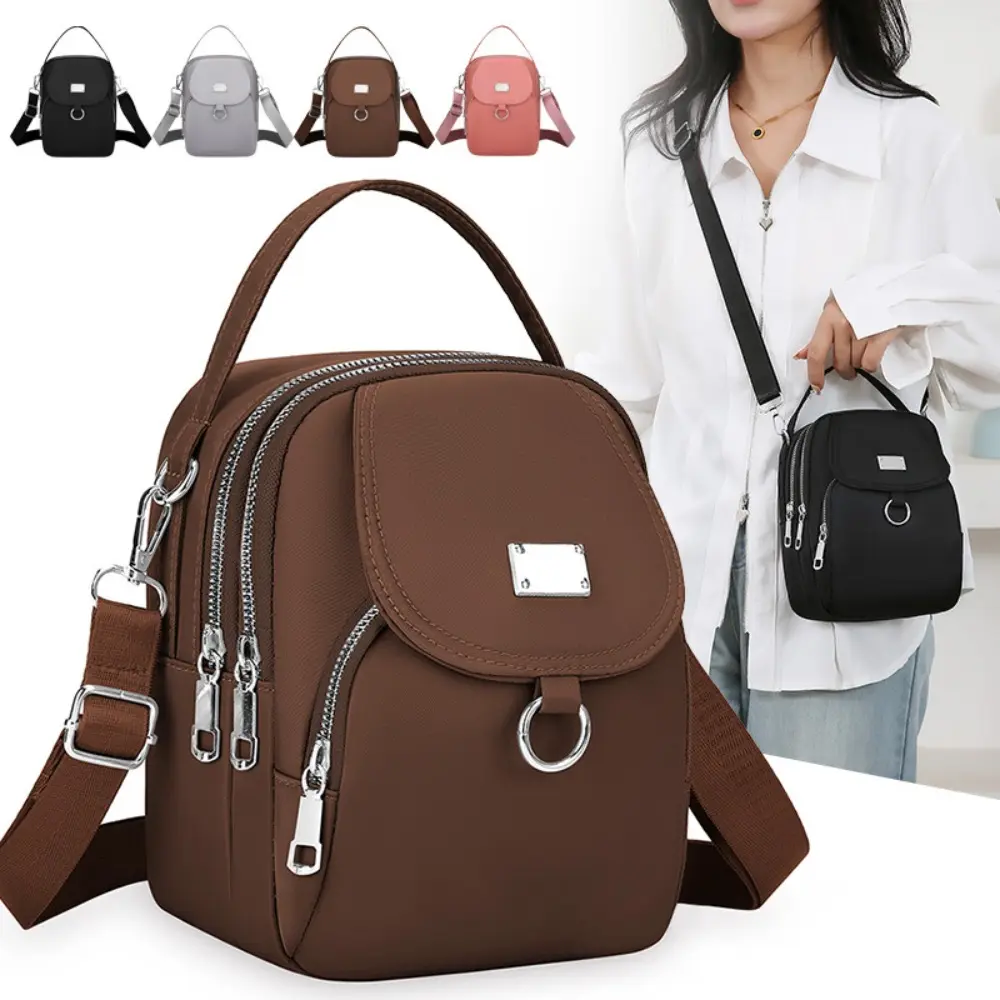 Women's Casual Waterproof Oxford Fabric Mini Crossbody Bag - Multi-Zip Pockets, Convertible Strap, Lightweight Daily Use Bag for Travel Shopping Cell Phone Storage, Daily Use Bags